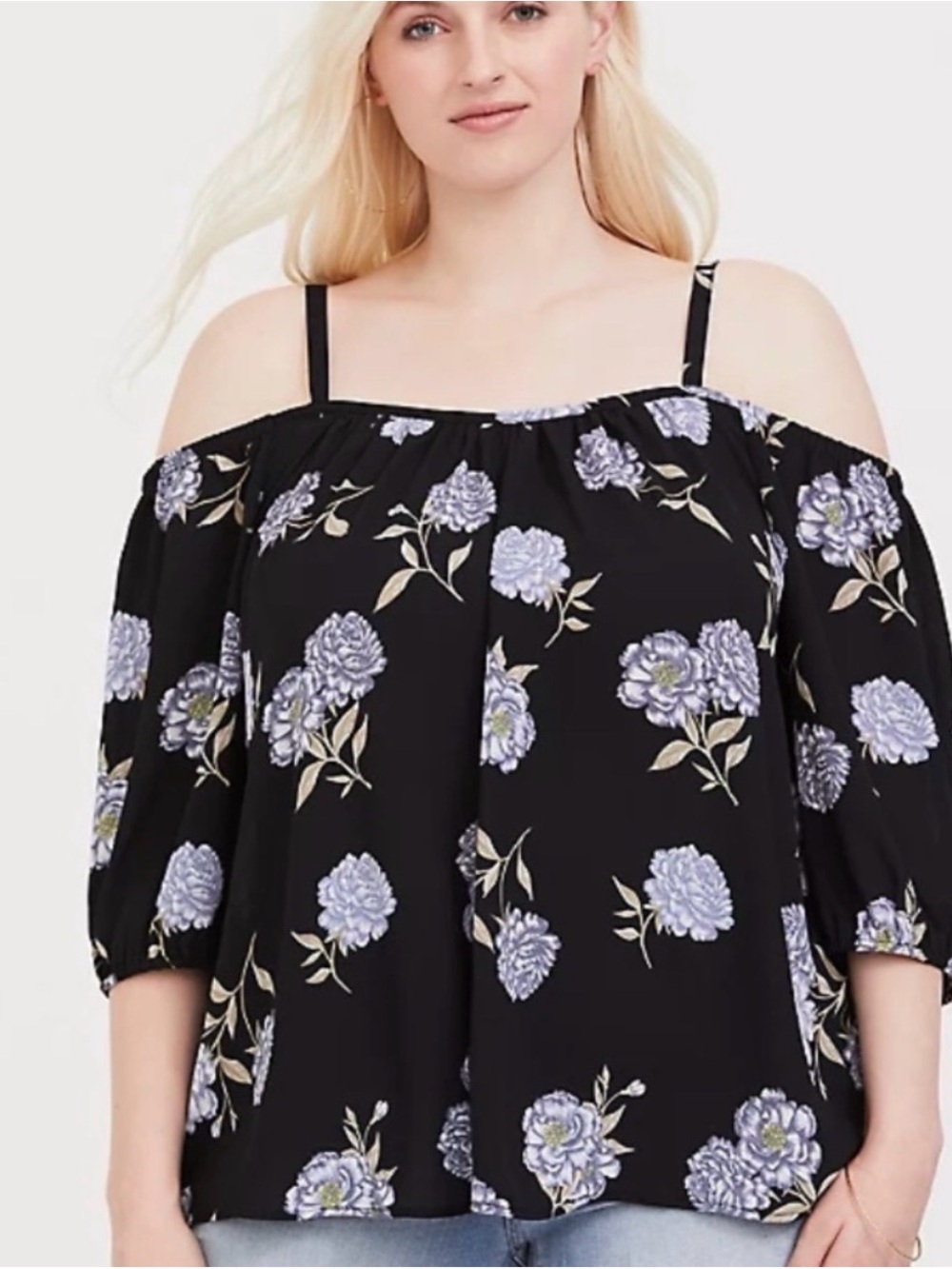 torrid Black Lavender Floral Cold-Shoulder Blouse